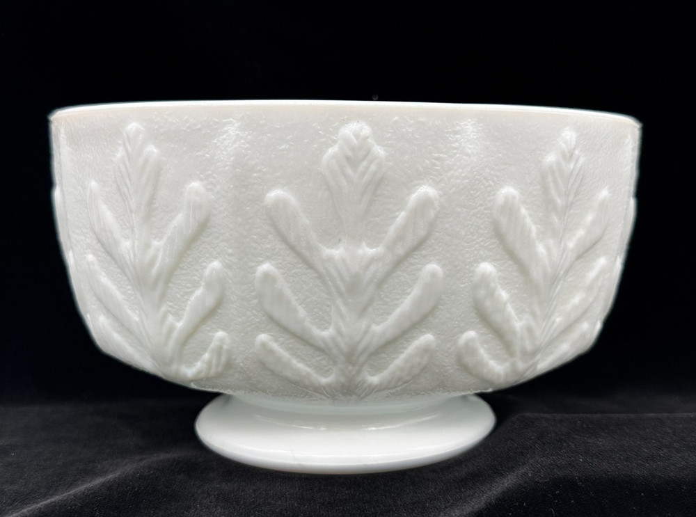 Vintage FTD White Milk Glass Oak Leaf Oval Low Footed Bowl Compote Planter 1975