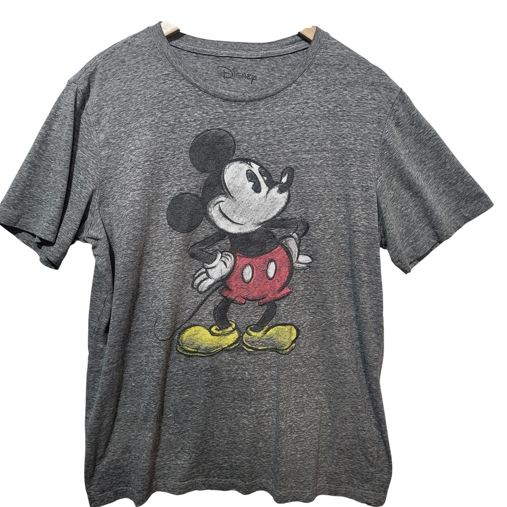 Disney Mickey Mouse Graphic T-Shirt Mens XL Heather Grey Short Sleeve Crew Neck