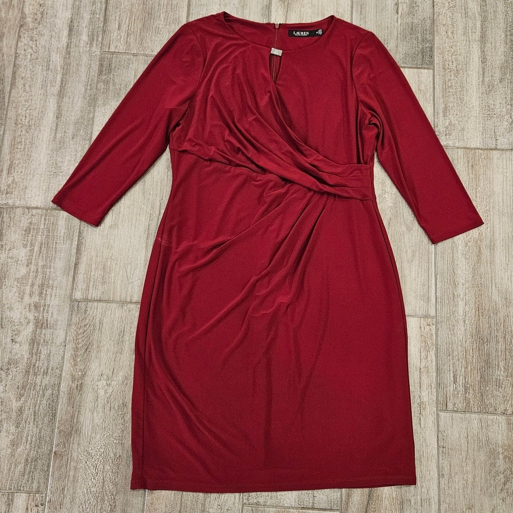 Lauren Ralph Lauren Dress Women Size 16 Jersey Wrap Style Keyhole Classic Lined