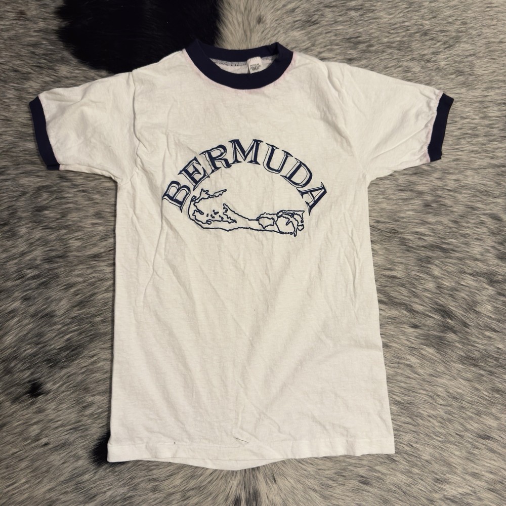 Vintage 1970s Bermuda Ringer T-Shirt 🌴🗺️ Classic Island Graphic Tee Size M