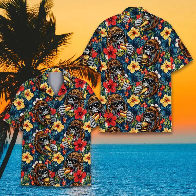 Sasquatch Hawaiian Shirt Funny Bigfoot Burger Pizza Hotdog