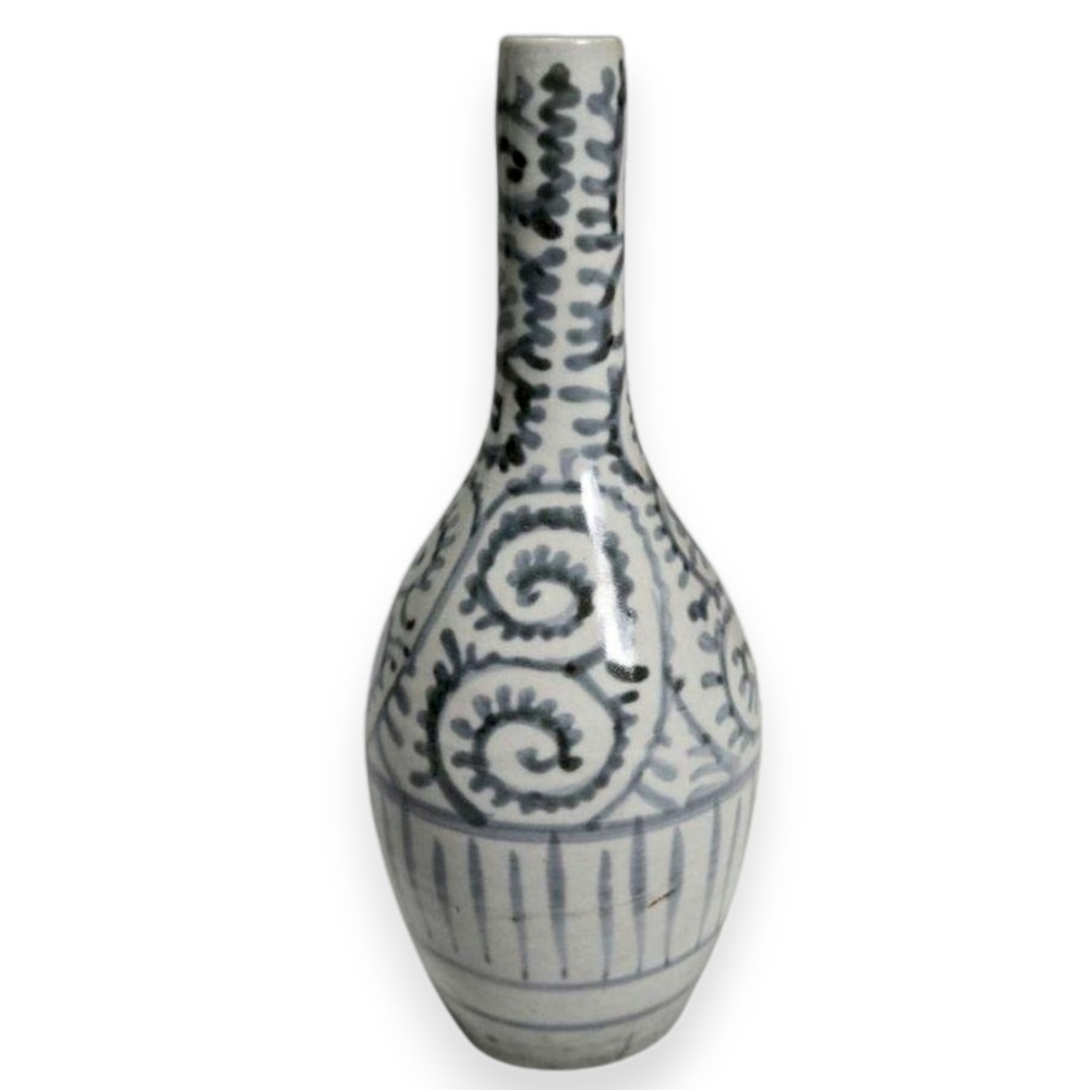 Imari Ceramic Vase Edo Period 19th C Japanese Antique Vessel Blue Scroll 6.9 in