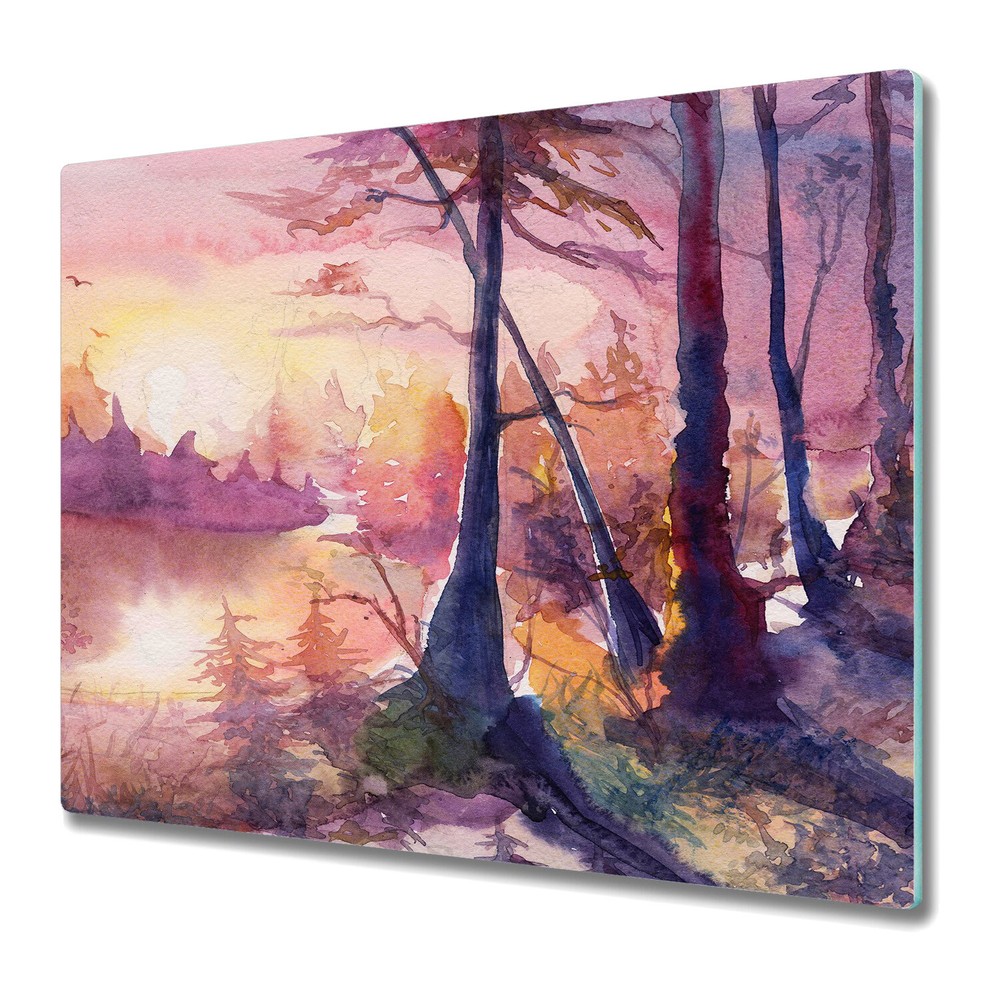 Glass Chopping Board Worktop Saver Beautiful Drawing Forest Landscape 60x52