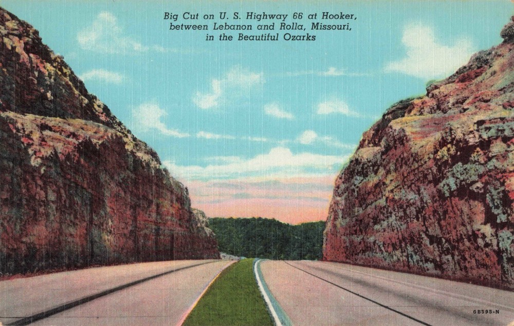 Hooker MO Missouri, US Highway 66 Big Cut in the Ozarks, Vintage Postcard