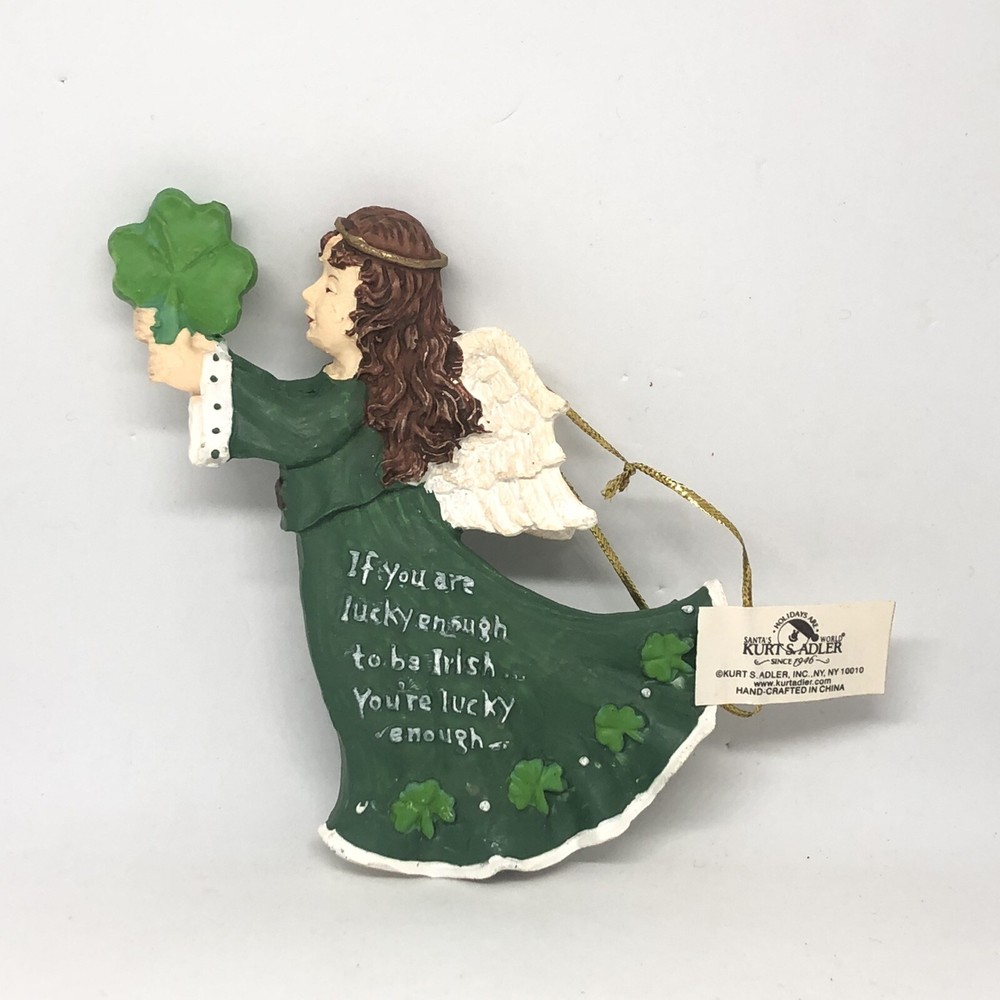 Kurt Adler Green Shamrock Irish Angel Lucky Ireland Resin Christmas Ornament
