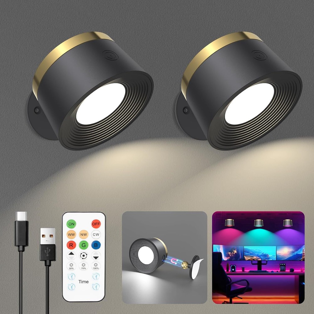Juego de dos apliques de pared LED, recargables a batería 2 piezas negro