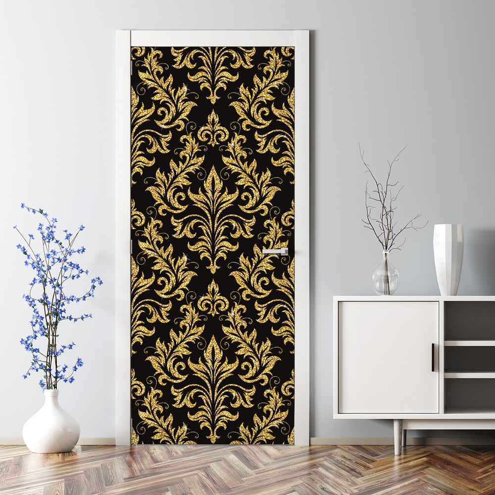 Floral golden Bubble Free Door sticker golden and black Decal Decor temporary
