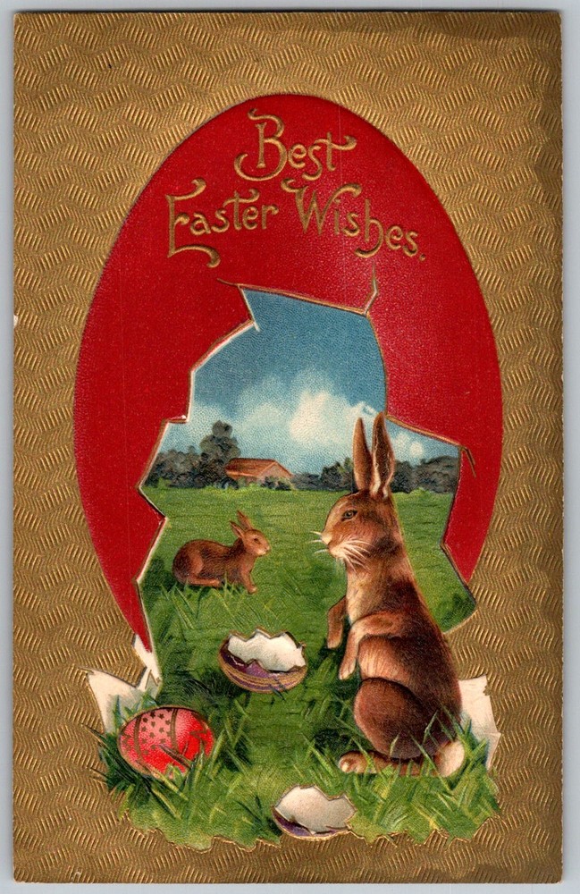 Antique Postcard Easter Bunny Embossed 1910s