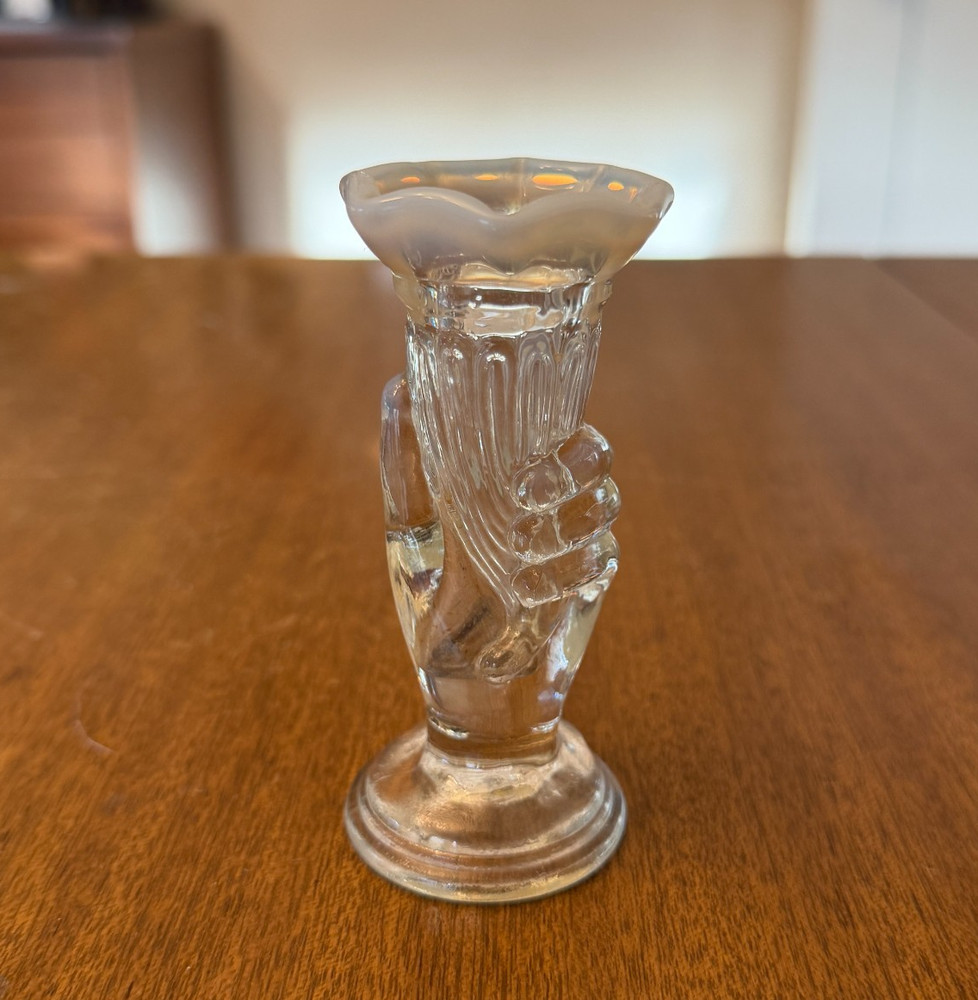Vintage Fenton French Opalescent Hand Vase Mini Milk Glass 3.5