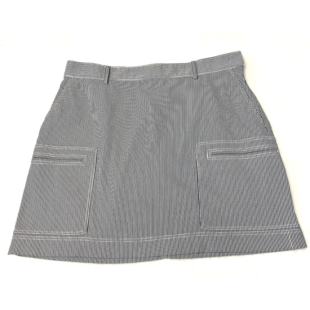 Theory Women's Mini Utility Skirt Sz 10 Blue Striped Cotton Blend Pockets