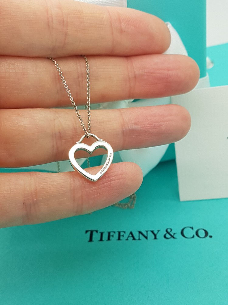 Tiffany & Co. Open Heart Tag Pendant 16 inches Silver chain Necklace, Rare