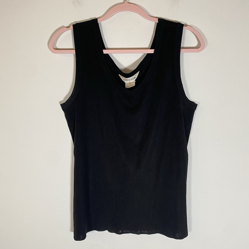 Vtg Misook Sleeveless Shell Tank Top Sz Large Knit Minimalist Quiet Luxury Black