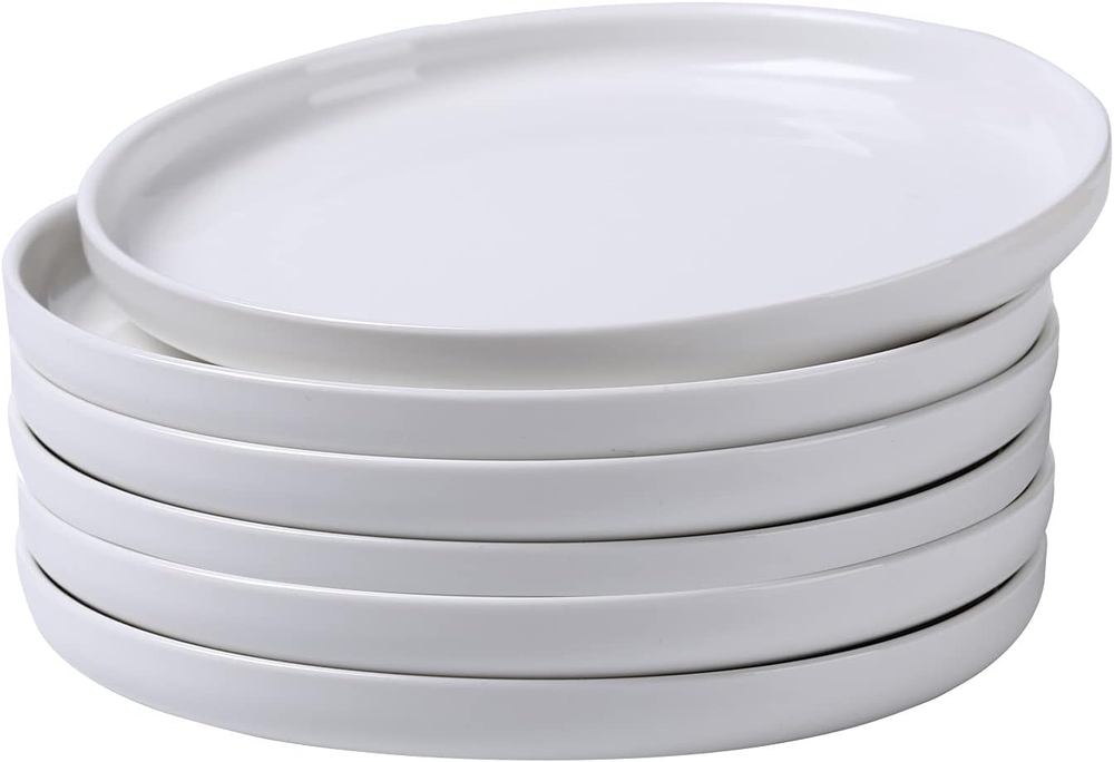 Ceramic White Dinner Plate Set of 6, 8 Inch Cutlery Set, Pizza Salad Pasta Steak