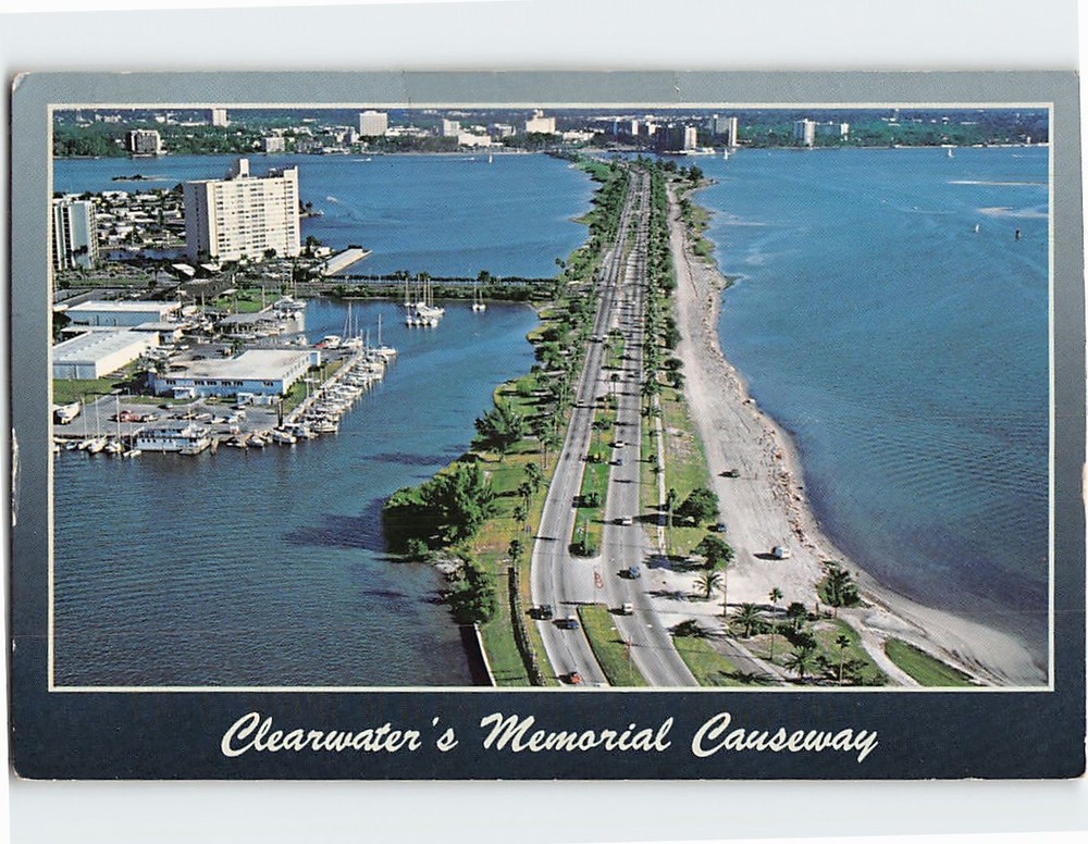 Postcard Aerial View Clearwater's Memorial Causeway Florida USA