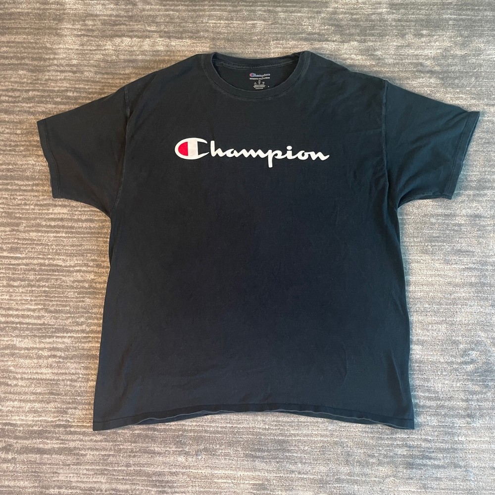 Champion Shirt Size XL Mens T-Crew Neck Short Sleeve Tee Top with Logo Black