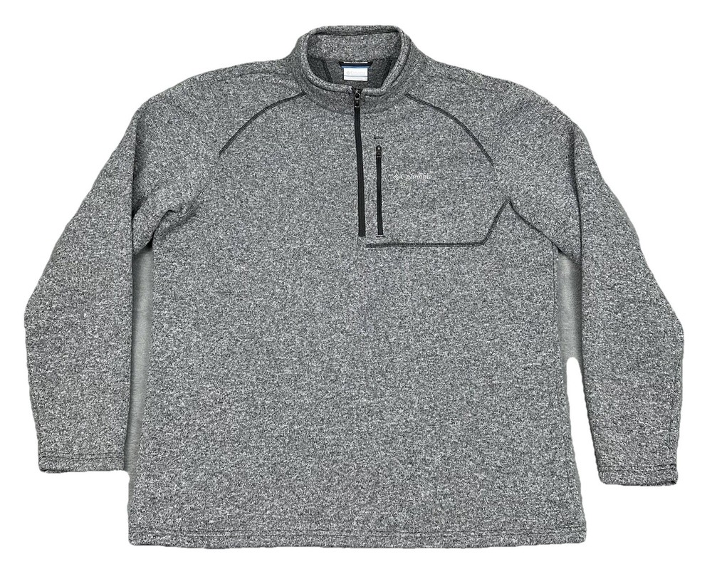 Columbia Sweater Mens XL Heather Gray 1/4 Zip Pullover Fleece Zip Chest Pocket