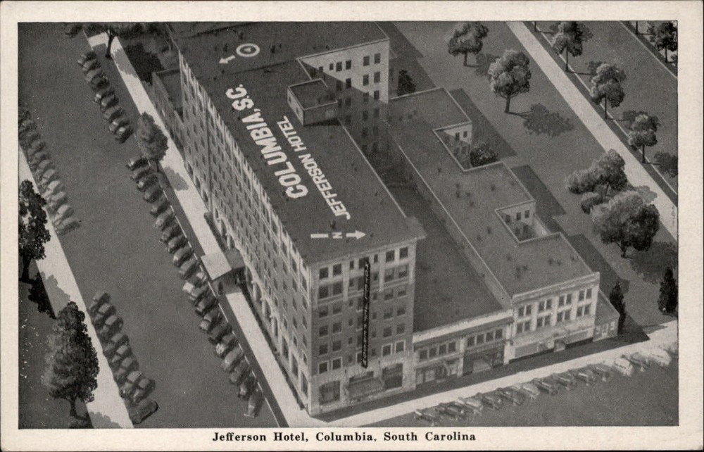 Jefferson Hotel Columbia South Carolina aerial view ~ vintage postcard