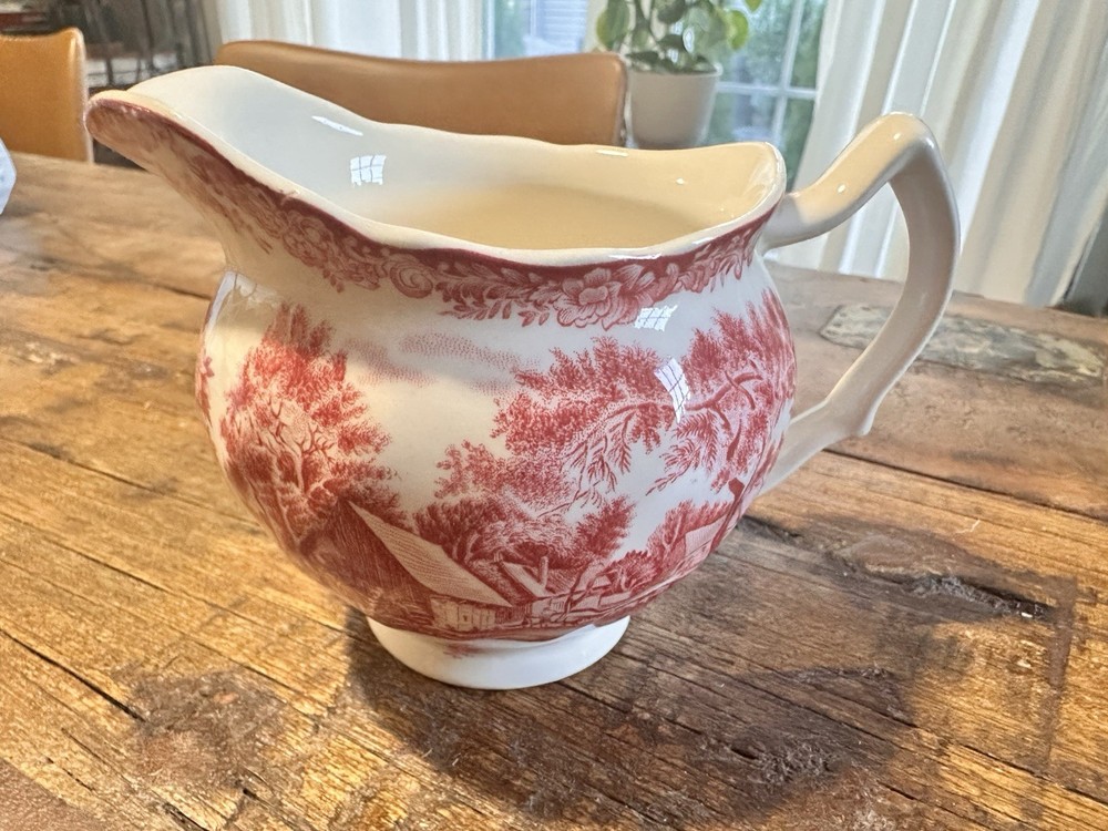 Vintage Johnson Bros Old Mill Stream Red Transferware Creamer England
