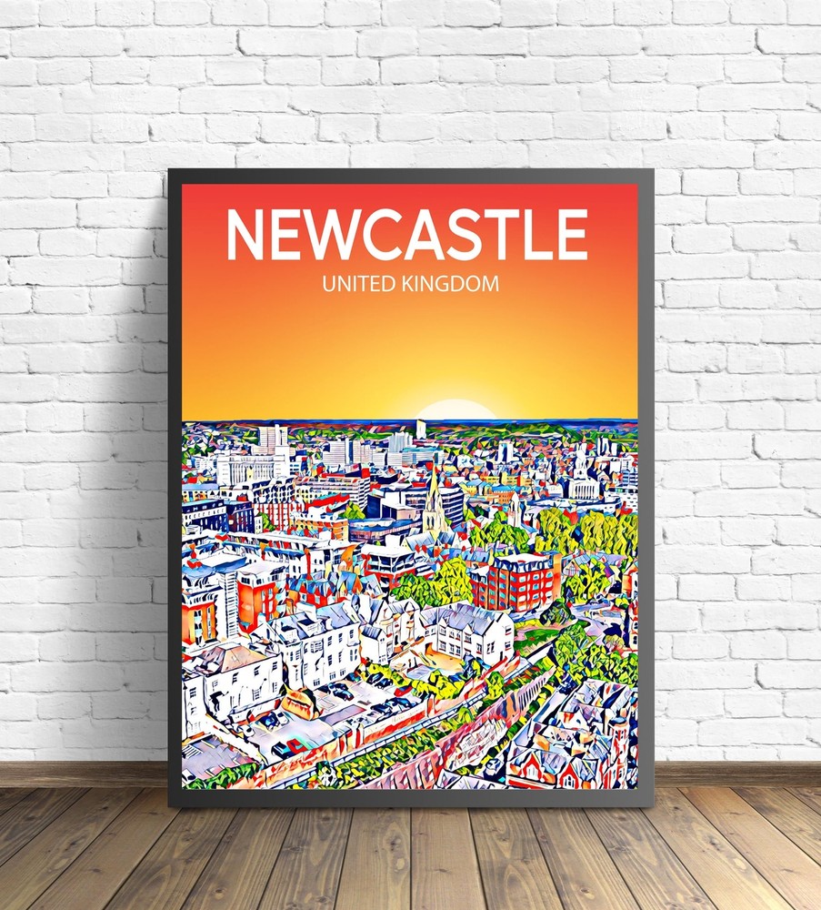Newcastle Upon Tyne Uk Art Poster Sunset Night Poster Art Print Newcastle Upon