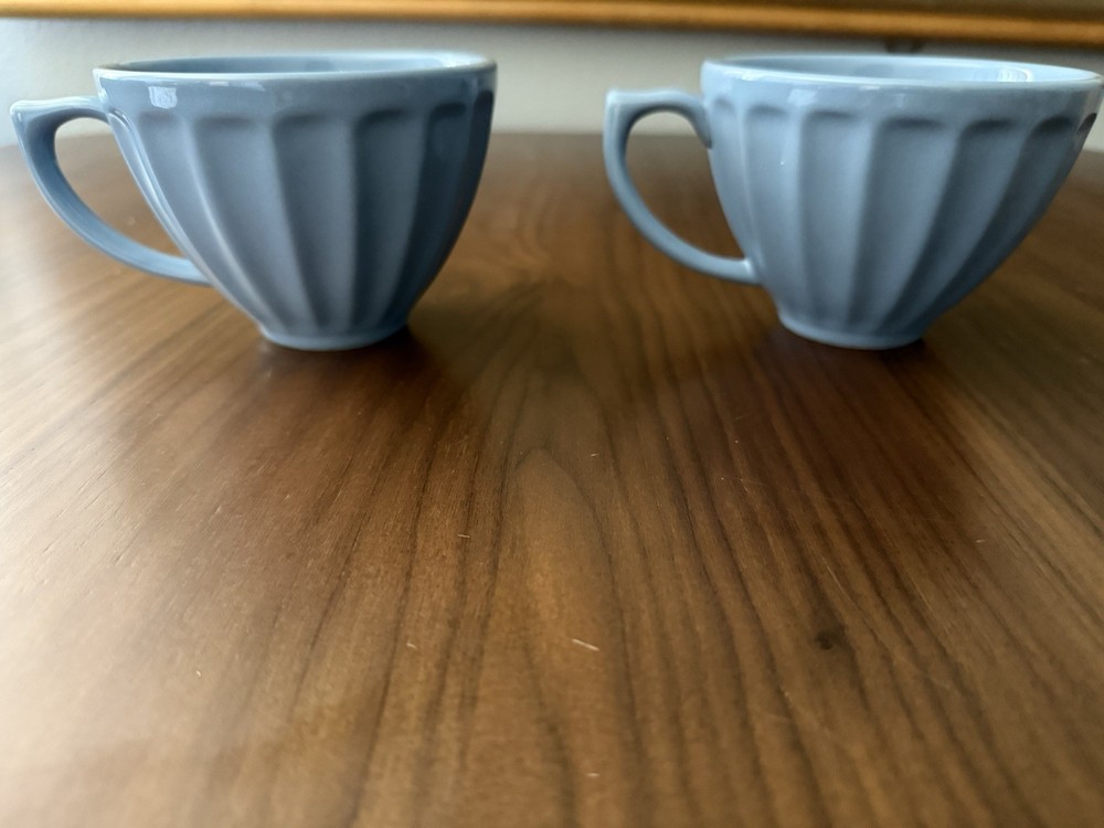 Set Of 2 Anthropologie Biscuit Latte Cups Mugs Sky Blue Portugal