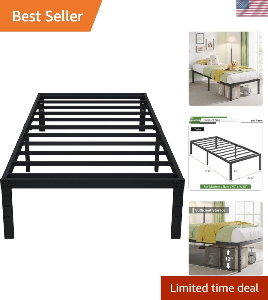 Noise-Free, Sturdy Twin Bed Frame 14-Inch - Heavy Duty, No Box Spring Required