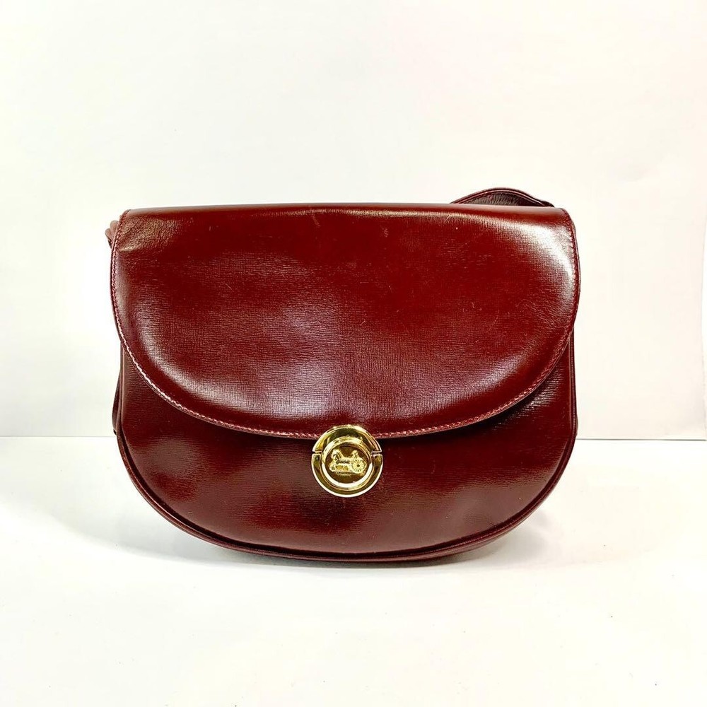 Vintage Old Celine Leather Shoulder Bag Bordeaux Carriage for Present from JAPAN