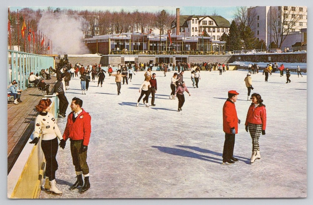 Vintage Postcard Concord Hotel Kiamesha Lake NY Ice Skating Rink Catskills
