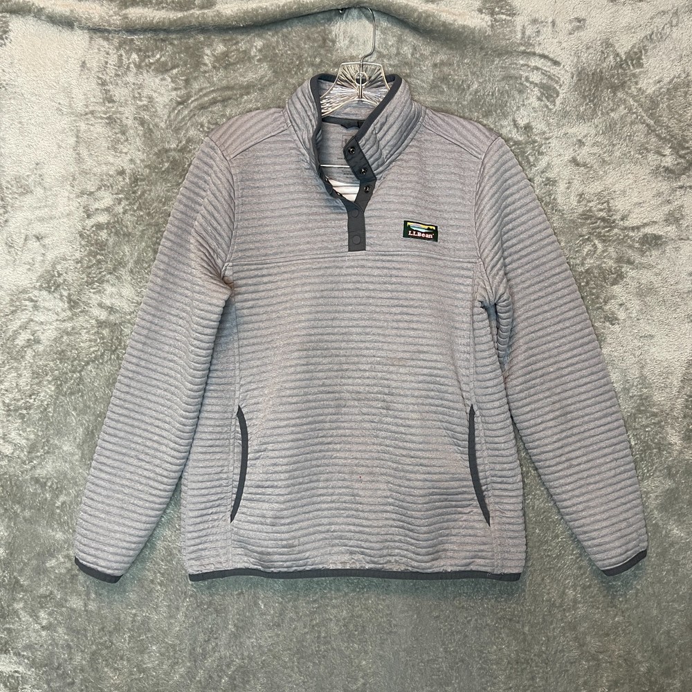 LL Bean Airlight Pullover Misses M Reg Gray Snap Front Lightweight Layering