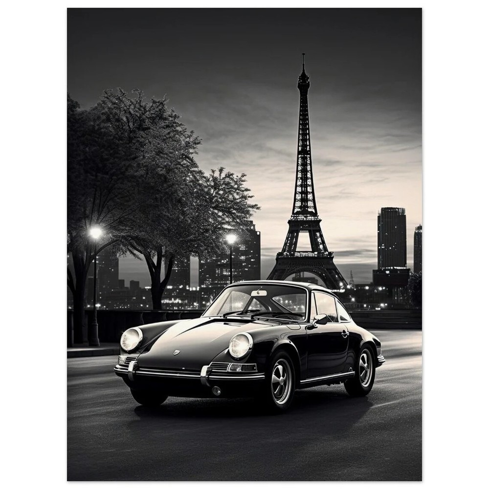 Classic Black & White Vintage Car On Paris Wall Art Canvas Unframed Print Art
