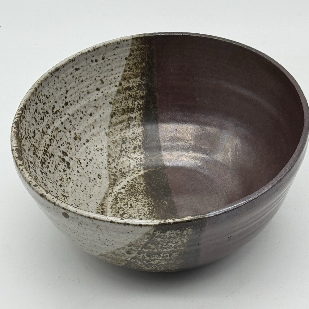 Studio Art Pottery Vintage Stoneware Bowl Burgundy Speckled Earth Tone 7.5