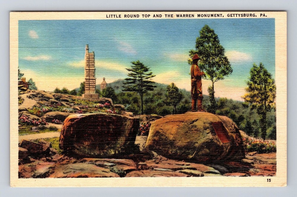 Gettysburg PA-Pennsylvania, Little Round Top, Warren Monument, Vintage Postcard