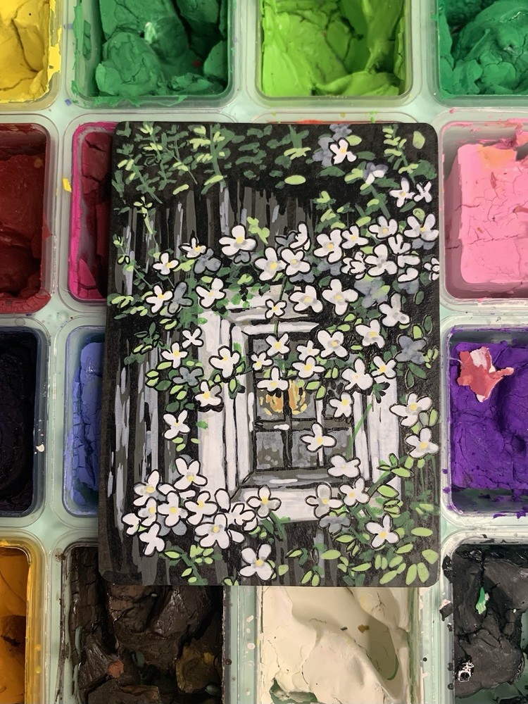 Original ACEO Window On An Old House OOAK Miniature Acrylic Painting By KAZ