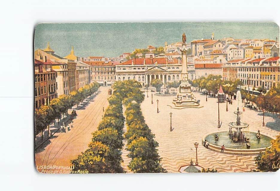 Postcard Lisbon Portugal Rossio Square Praca de D Pedro IV Vintage View