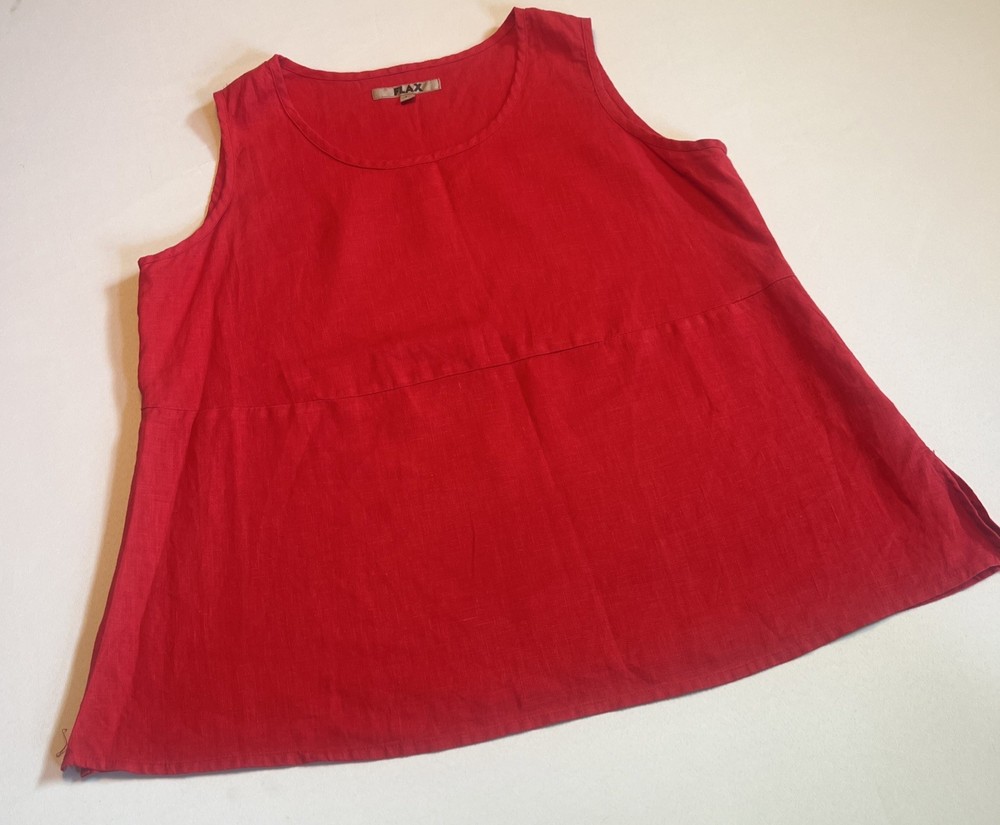 FLAX Linen Women's Size L Tank Top Red Lagenlook Resort Core