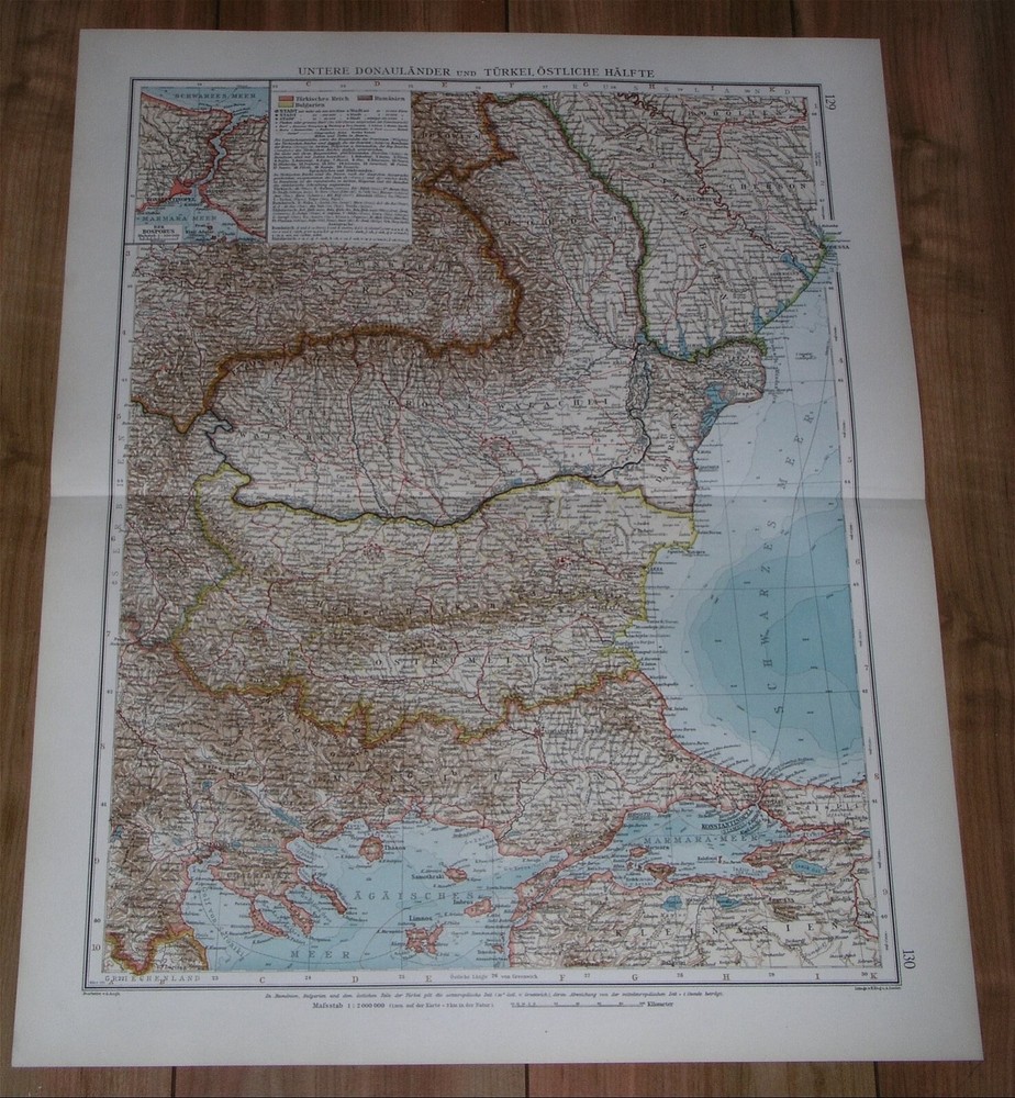1911 Antique Map Of Romania Moldova Hungary Bulgaria Greece Turkey / Istanbul