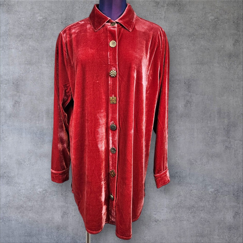 NWT Soft Surroundings Velvet Velour Boyfriend Button Front Tunic Top Large B77