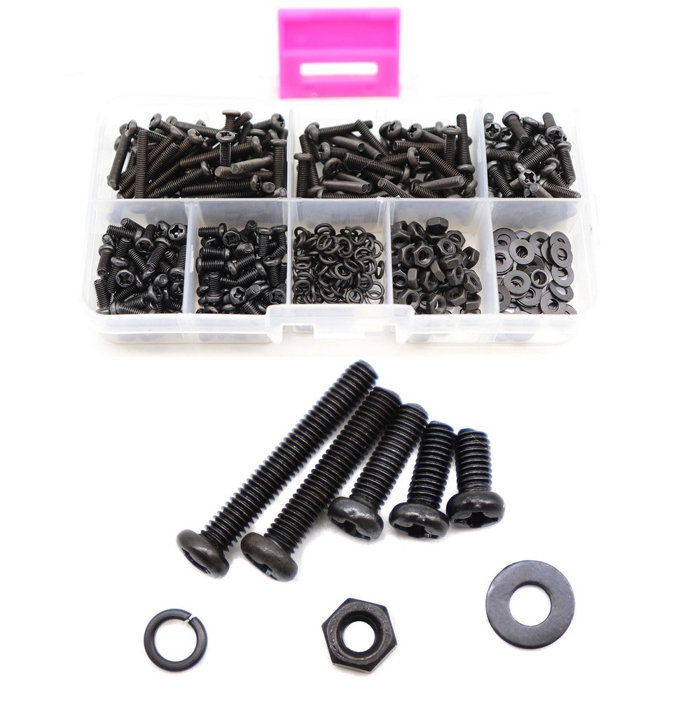 800pcs M3 Pan Head Phillips Machine Screws Nuts Washers Assortment Kit, Carbo...