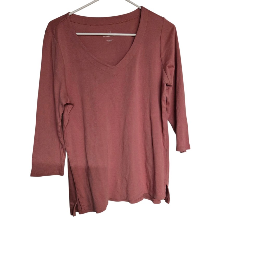 J. Jill 100% Pima Cotton Pink 3/4 Sleeve V-neck Top Size Medium