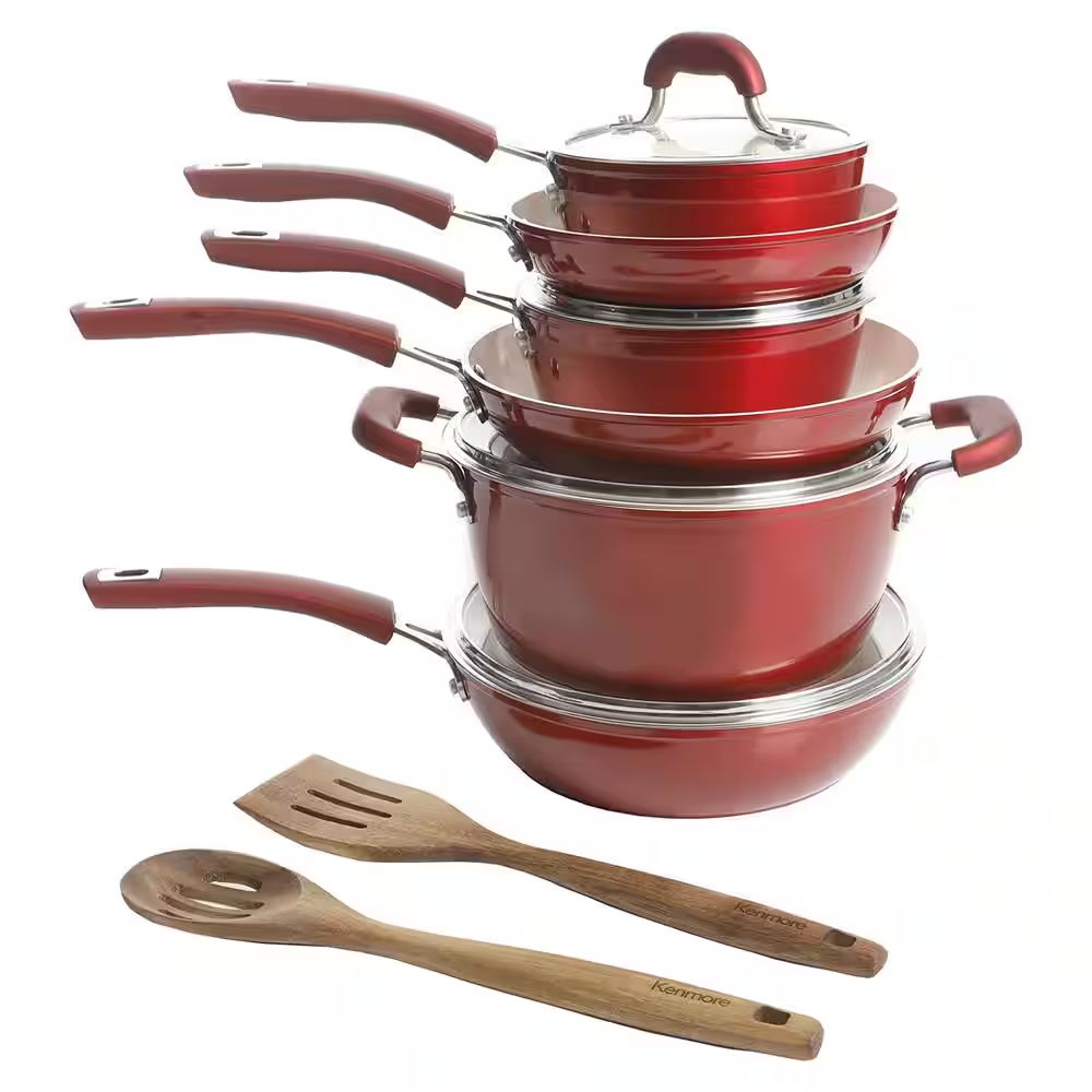 Arlington 12-Piece Aluminum Ceramic Nonstick Cookware Set in Red