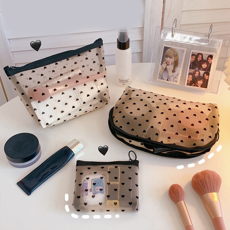 Mesh Makeup Cosmetic Bag Portable Travel Organizing Zipper Pouch Toiletrie wi