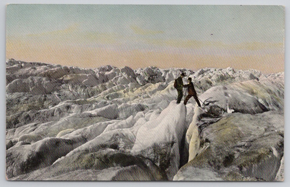 Vintage Mountaineers Glacier Mountain Alpine Peak Climbers Postcard c1910s
