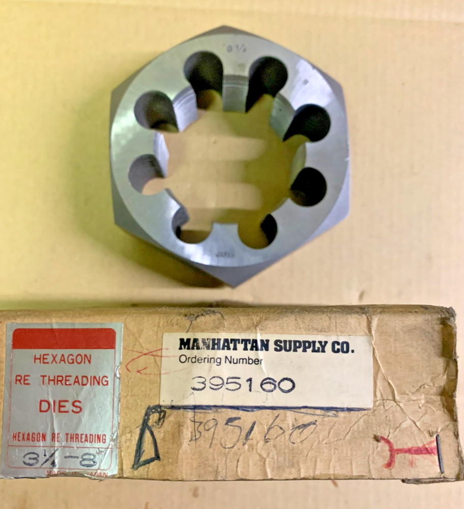 MSC  3 1/4-8  HSS Hex Rethreading Die Used (1) time. Original box. Made in Japan