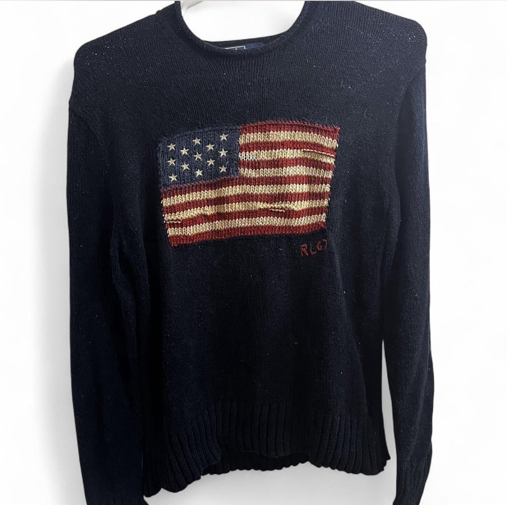 Polo Ralph Lauren Men's Navy Knit Sweater RL67 Vintage USA Patriotic