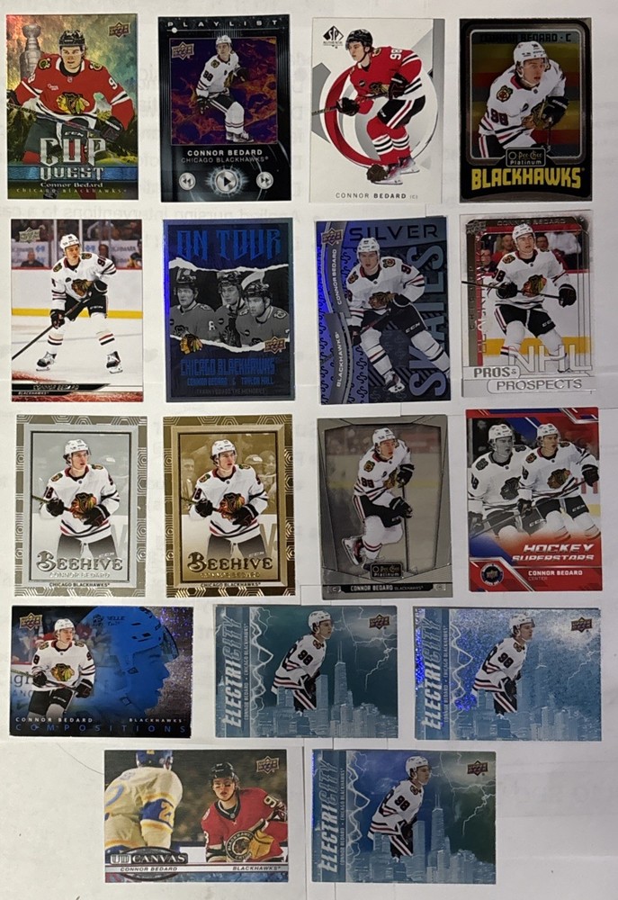 CONNOR BEDARD-17 Card Lot From Various UD/OPC-C/W GOLD BEEHIVE CARD-See Details