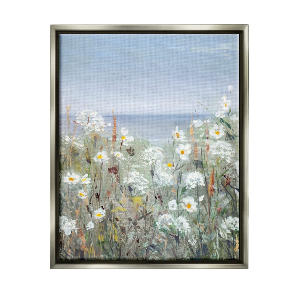 Spring Daisy Flower Blooms Beachside Ocean View Floating Framed Wall Art, Des...