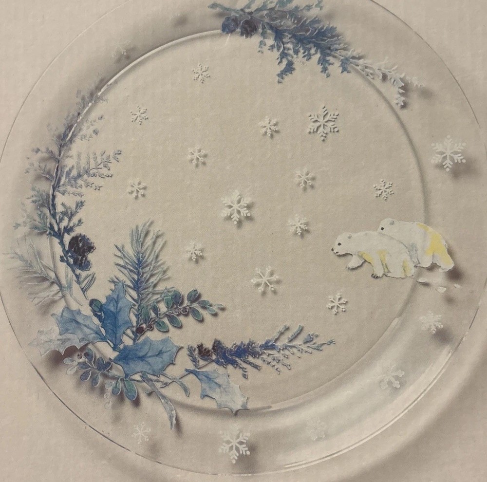 Pfaltzgraff Winter Frost Polar Bears Clear Glass Platter Rare Vintage 3-Piece