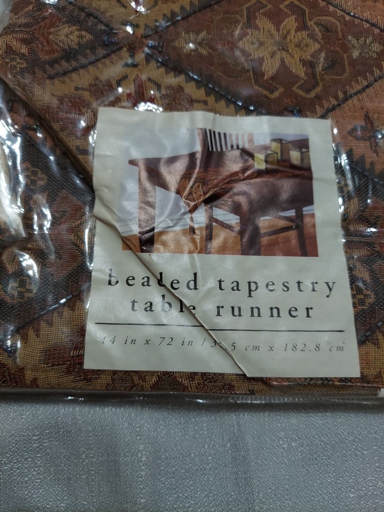 Pier 1 Beaded Tapestry Table Runner 14x72 Inches Boho Chic Decor