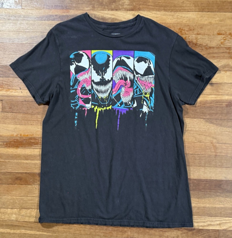 Marvel Mens Black Neon Venom Symbiote Graphic Tee Short Sleeve T-Shirt Medium