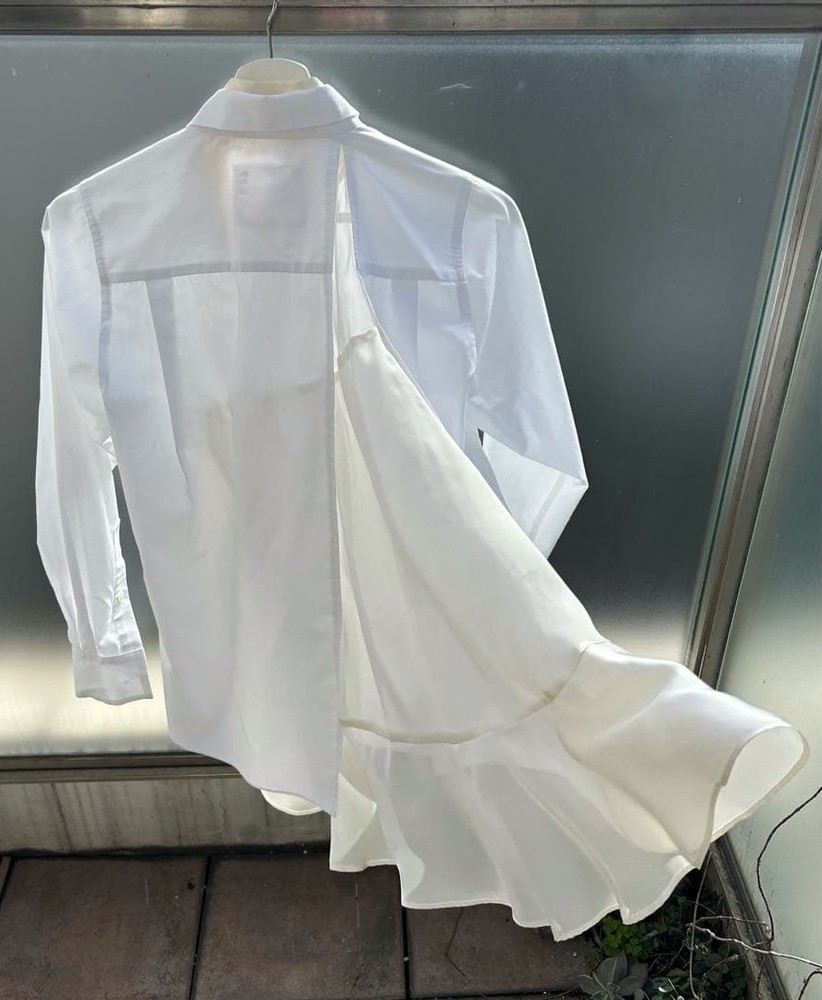 Sacai White Ruffle Back Long Sleeve Shirt M Cotton-Polyester Excellent Condition