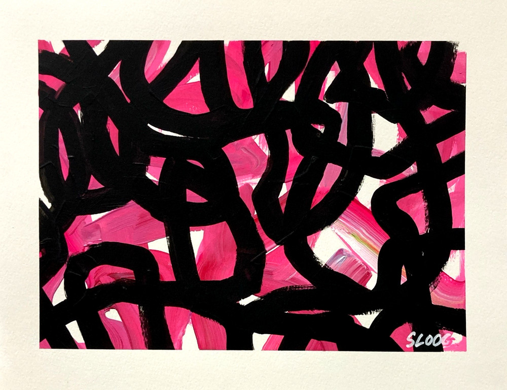 SLOOG Original Art Unique Abstract Graffiti Line Wall Art on Paper 9x12 Loops-image